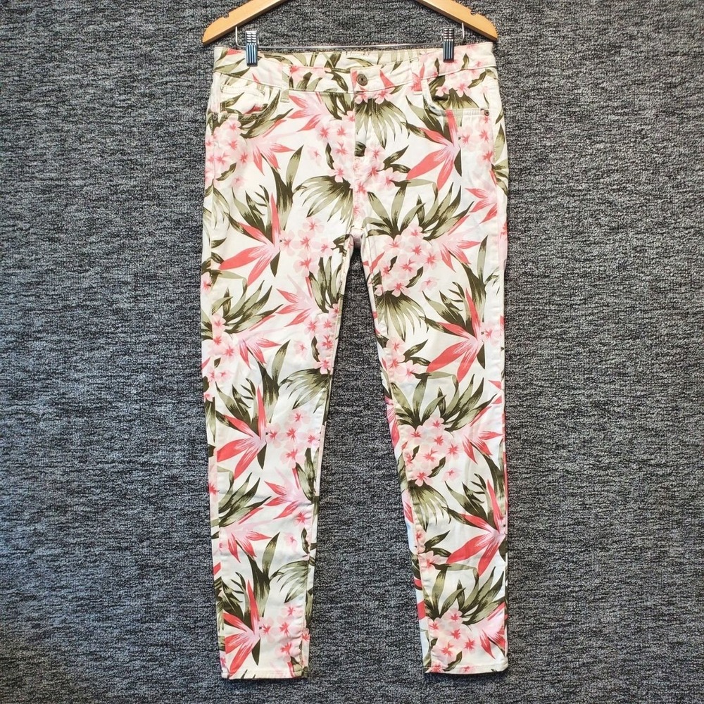 Buffalo David Bitton Gibson Skinny Jeans‎ Womens 30 Pink Green Tropical Floral